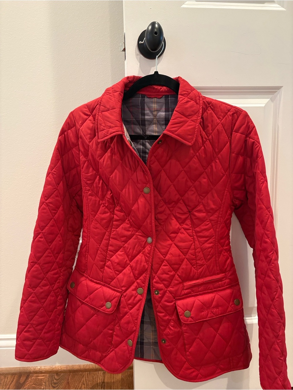 Barbour Red Quilted Diamond-Pattern Women's Puffer Jacket